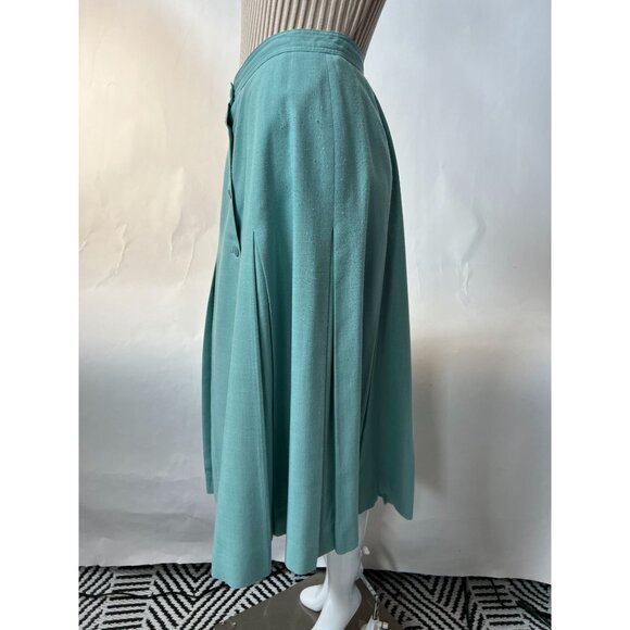 Jones New York Women's Size 14 Aqua Button-Front Pleated Midi Skirt - Picture 4 of 16